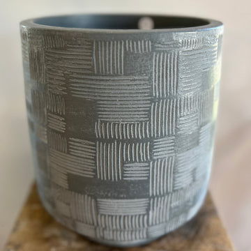 Small Grey Checks Ceramic Pot 8in