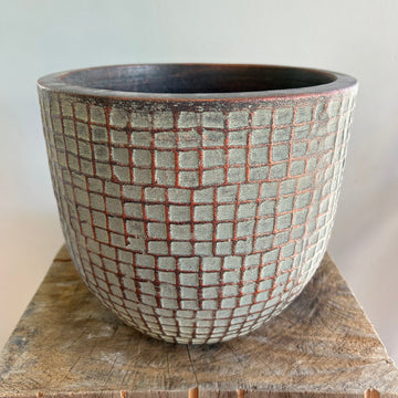 Small Grey Squares Ceramic Pot 8in