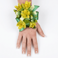 Green and Yellow Alstromeria Wrist Corsage