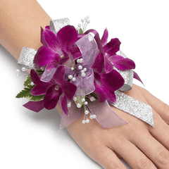 Silver and Purple Orchid Wrist Corsage
