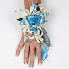 Blue and White Orchid Wrist Corsage
