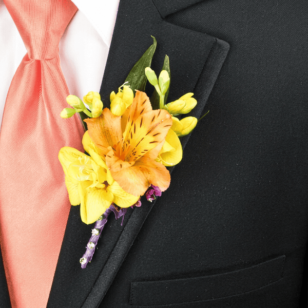 Orange Alstromeria and Yellow Freesia Boutonniere – Ottawa Flowers