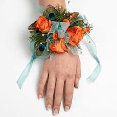 Orange Rose and Feather Wrist Corsage