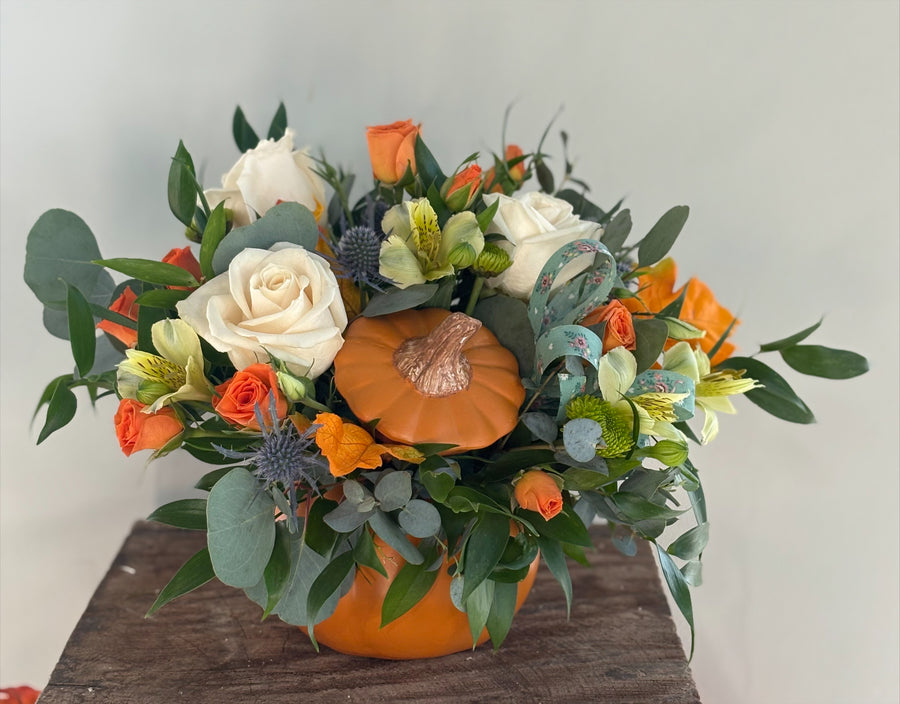5" Orange Pumpkin Floral Arrangement