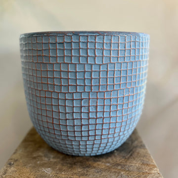 Blue Squares Medium Ceramic Pot 10.5in