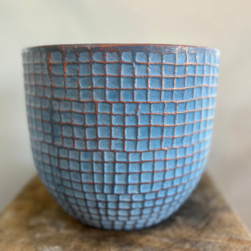 Blue Squares Small Ceramic Pot 8in