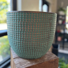 Green Squares Large Ceramic Pot 13in