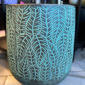 Large Aqua Leaves Ceramic Pot 15in
