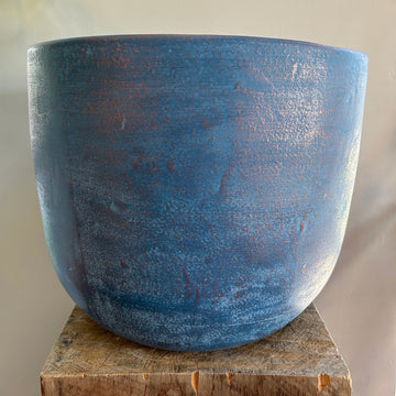 Large Round Blue Ceramic Pot 12.5in