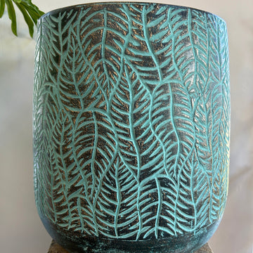 Medium Aqua Leaves Ceramic Pot 12in