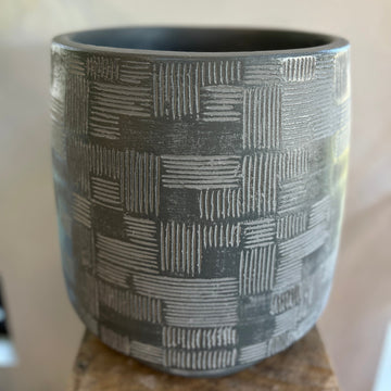 Medium Grey Checks Ceramic Pot 12in