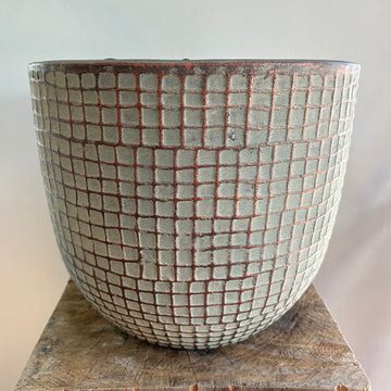 Medium Grey Squares Ceramic Pot 10.5in
