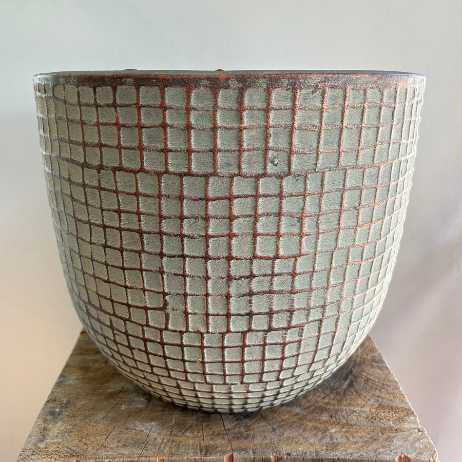 Medium Grey Squares Ceramic Pot 10.5in