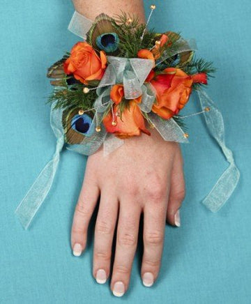 Orange Rose and Feather Wrist Corsage