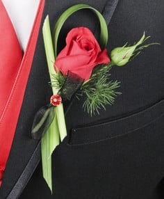 Single Red Rose With Lily Grass Boutonniere
