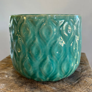 Small Aqua Green Shiny Glaze Ceramic Pot 6in
