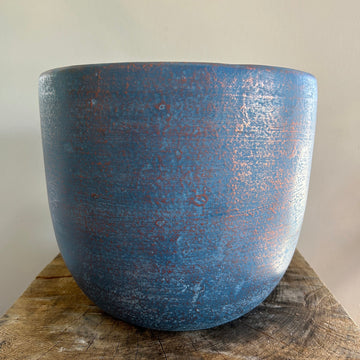 Small Round Blue Ceramic Pot 7.5in